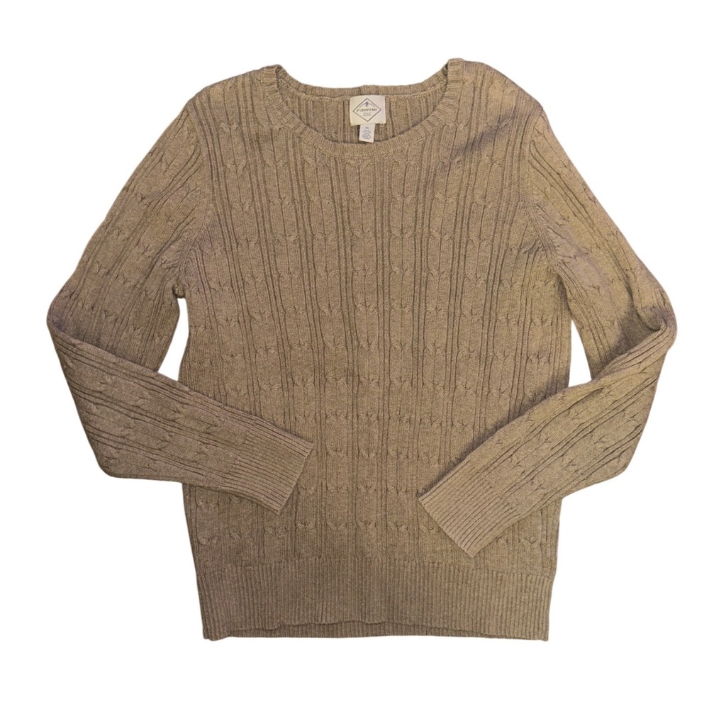 St Johns Bay Womens XL Tan Beige Cable Knit Cotton Blend Crew Neck Sweater